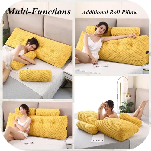 Vista 4 de Almohadas de cuña para cabecero + 2 almohadas enrollables para cabecero, cojín grande para reposo en cama, almohadas de lectura, almohadas