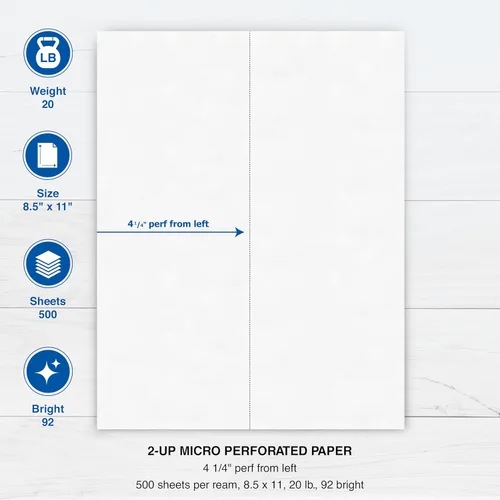 Vista 5 de PrintWorks Professional Papel perforado para menús, folletos, formularios y más, 8.5 x 11, 20 libras, 1 perf vertical de 4.25 pulgadas desde