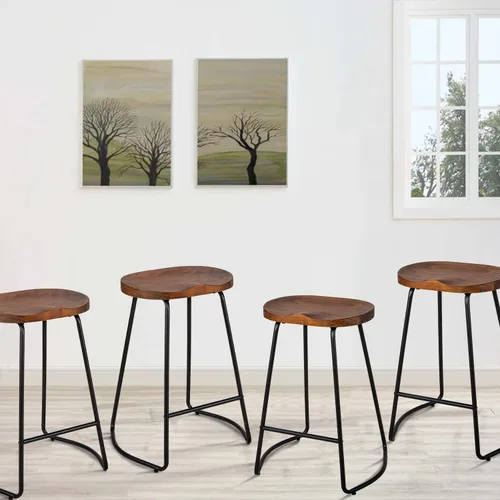 Vista 71 de HeuGah Juego de 4 taburetes de bar con asiento de silla de montar con patas de metal, taburetes rústicos de altura de mostrador sin respaldo