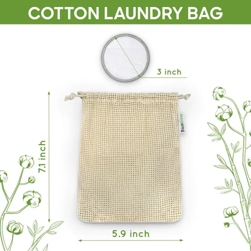 Vista 3 de Bambaw Redondas de algodón reutilizables para cara, 16 rondas con 1 bolsa para lavandería y almacenamiento, almohadillas de algodón reutilizables