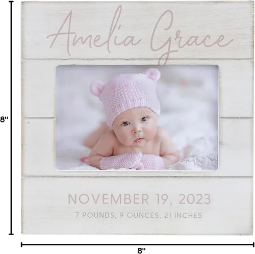 Vista 2 de Personalization Universe Marco de fotos horizontal personalizado de 4 x 6 pulgadas, simple y dulce para bebé, marco de fotos de madera rústica