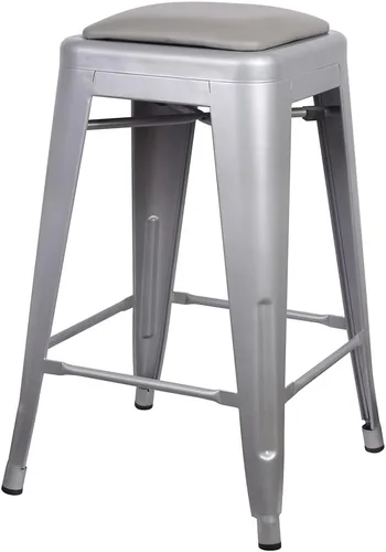 Vista 136 de GIA Taburete de mostrador sin respaldo de 24 pulgadas, cantidad de 4, bronce con asiento de madera clara