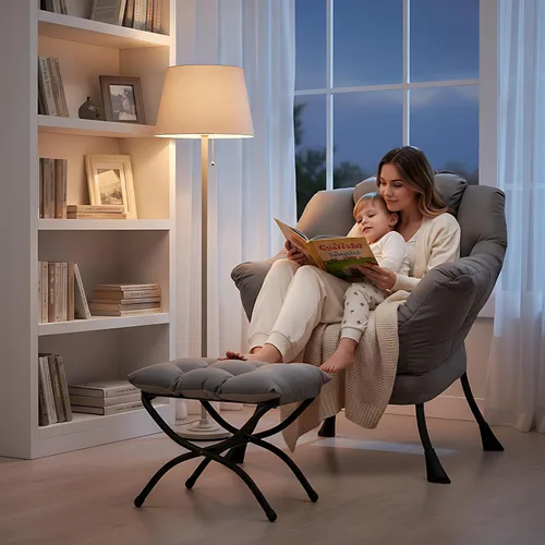 Vista 143 de Welnow Silla Lazy con otomana, moderna silla de descanso con reposabrazos y un bolsillo lateral, sillón para sofá de ocio, sillón de lectura