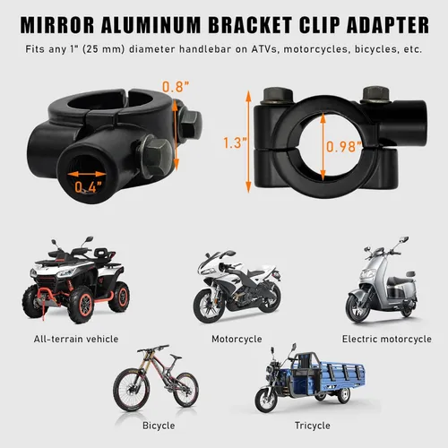 Vista 2 de 2 piezas de soporte de montaje para espejo de manillar de motocicleta, abrazadera de montaje de rosca de espejo de aluminio de 7/8", adaptador