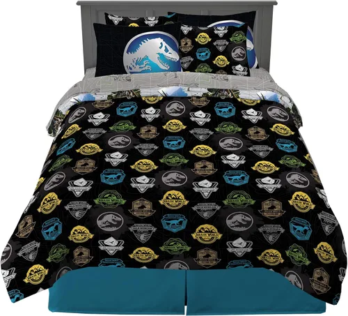 Vista 2 de Franco - Juego de ropa de cama para niños supersuave con funda, edredón y sábanas, 7 piezas, tamaño matrimonial, Jurassic World