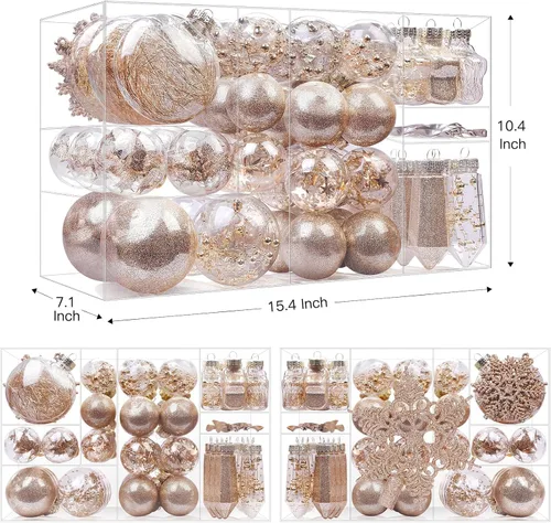 Vista 3 de SHareconn Juego de 86 adornos transparentes para árbol de Navidad, bolas de plástico irrompibles y transparentes para decoración de árbol de Champán