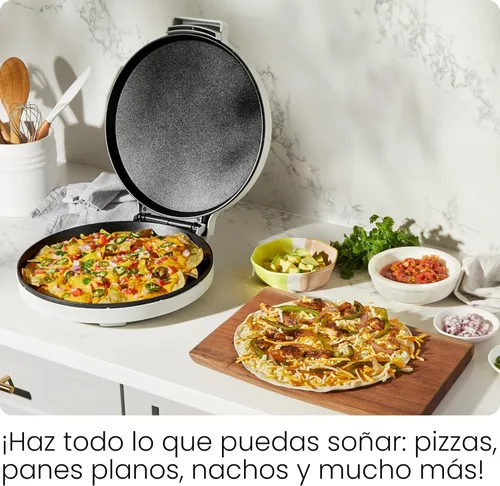 Vista 2 de Chefman Everything Maker & Pizza Oven – Horno de pizza eléctrico de mostrador de 1440W con placas de cocción antiadherentes de 12", además hace