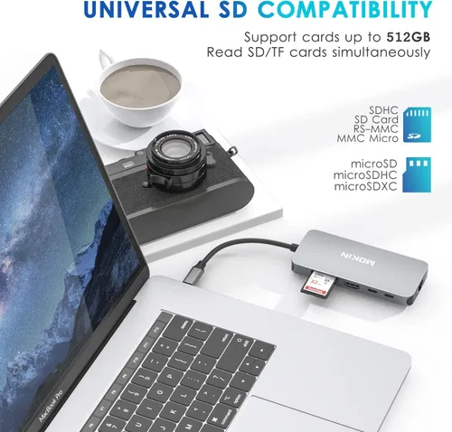 Vista 7 de USB C Adapters for MacBook Pro/Air,Mac Dongle with 3 USB Port,USB C to HDMI, USB C to RJ45 Ethernet,MOKiN 9 in 1 USB C to HDMI Adapter,100W Pd