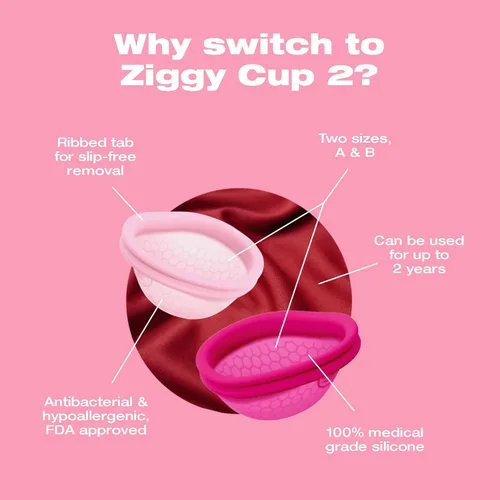 Vista 3 de INTIMINA Ziggy Cup 2 - Disco menstrual reutilizable extrafino, copa menstrual con diseño de ajuste plano, anillo de copas menstruales, productos