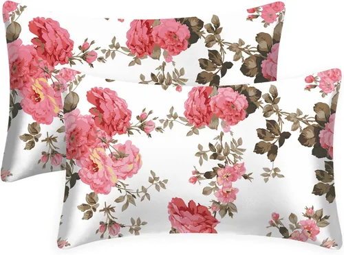 Vista 45 de EXQ Home - Funda de almohada de satén para cuidar el cabello y la piel, tamaño estándar, de seda con estampado negro, juego de 2 fundas con cierre