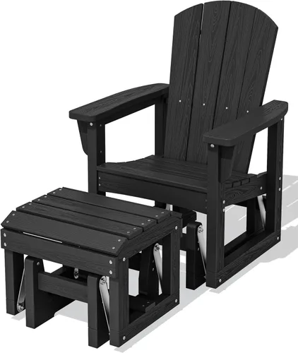 Vista 17 de SERWALL Silla Planeadora para Exteriores, Silla Planeadora de Patio HDPE Balancín Resistente a Todo Clima para Exteriores, Negro