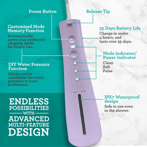Vista 3 de GuruNanda Lion & Lamb Kit 2.0, cepillo de dientes eléctrico con hilo dental de agua, 4 puntas de chorro, 4 cabezales de cepillo y diseño impermeable