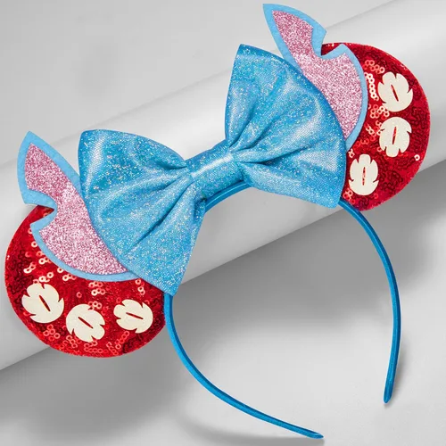 Vista 4 de FANYITY Orejas de ratón, diadema de lentejuelas con orejas de ratón para niños, niñas y mujeres (rojo)