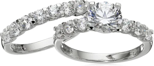Vista 3 de Tienda Collection Platinum-Plated Sterling Silver Infinite Elements Cubic Zirconia Round Cut Ring Set