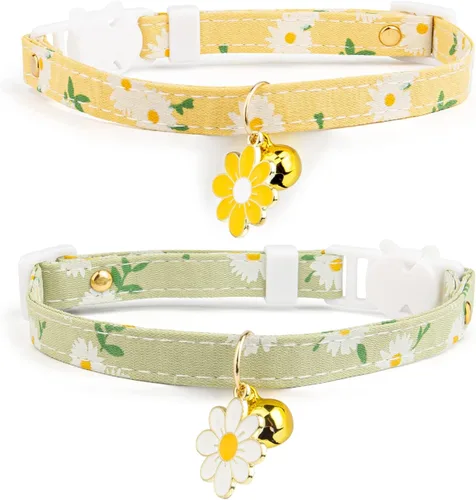 Vista 11 de Paquete de 2 Collares para Gatos Separables de Algodón con Campana Azul Oscuro y Azul Claro con Colgante de Copo de Nieve Blanco Lindo Collar