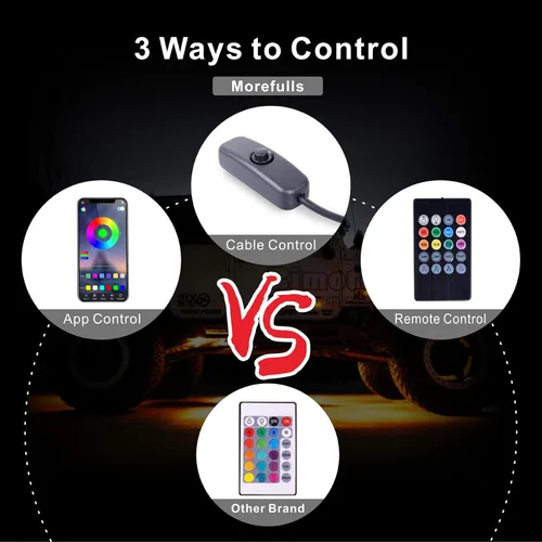 Vista 6 de Luces LED Rock Lights 6-Pods RGB Colorido Underglow Kit de luz de neón para tren de rodaje, IP 68 impermeable, control remoto con soporte