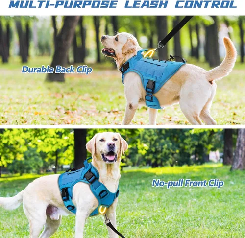 Vista 6 de WINGOIN Arnés táctico azul para perros grandes, arnés ajustable para mascotas, con asa, reflectante, K9, chaleco de servicio militar, para caminar