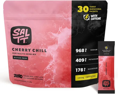 SALTT - Mezcla de bebida con sabor a electrolitos en polvo, sabor a cereza chill, 30 paquetes de hidratación, magnesio, potasio, sodio,