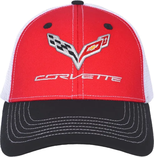 JH DESIGN GROUP Gorra con logotipo Chevy Corvette C7 ajustable para hombre, color rojo y blanco, Rojo y blanco