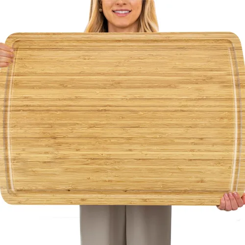 Fashionwu Tabla de cortar de bambú extragrande de 29.9 in para cocina, tablas de cortar de madera grandes de 30 x 20 pulgadas con ranura para jugos,