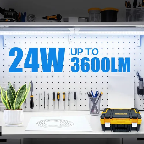 Vista 2 de CNSUNWAY Luz LED de Taller 2FT, 24W 3600LM 6500K Súper Brillante, Luminaria LED Integrada T8, Forma de D, Alto Rendimiento, Luces de Taller