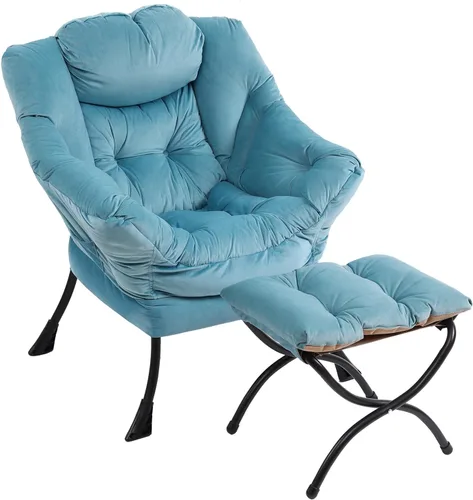 Vista 295 de Silla Lazy con otomana, silla moderna con reposapiés plegable, silla de acento de salón, cómoda silla de lectura para dormitorio, estudio, sala