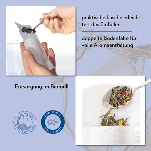 Vista 5 de Finum Bolsas de filtro de té de papel desechables para té suelto, blanco, extra delgado, 100