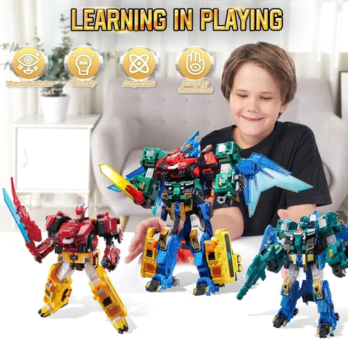 Vista 4 de QUANTUM HEROES DINOSTER Robot transformador 4 en 1 Mega Robot Metatron, 16.14 pulgadas Chariot Juguete robot para niños, juguete transformador