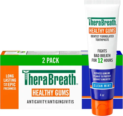 TheraBreath Pasta de dientes para encías saludables, combate el mal aliento durante 12 horas, con fluoruro de estaño para protección contra las