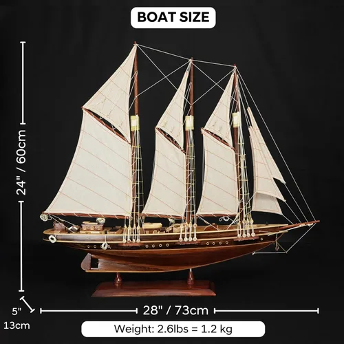 Vista 2 de Atlantic Yacht modelo de madera de barco de 24 pulgadas, estanque, yate, velero, modelo de madera americana, barco, artesanía, hogar, sala de estar