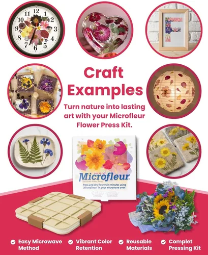 Vista 6 de Microfleur Kit de prensa de flores para microondas máximo de 9" (23 cm) para prensar flores y hacer flores prensadas