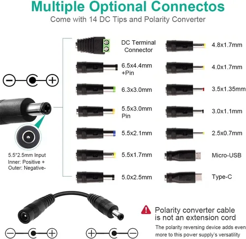 Vista 3 de Fuente de alimentación universal de 120 W CC ajustable 3 V ~ 24 V Adaptador de CA/CC de conmutación variable de 100 V-240 V CA a CC 24 V 5 A con 14