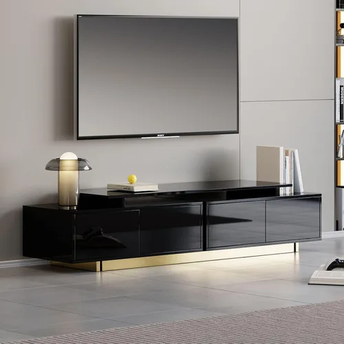 Vista 9 de homary Soporte de TV extensible, centro de entretenimiento moderno con cajones, consola multimedia de longitud ajustable para sala de estar y Negro