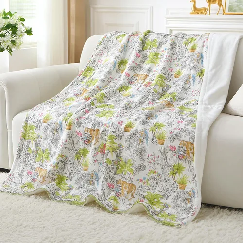 Vista 18 de Viviland - Manta de forro polar reversible con muselina, manta suave para sofá y cama, colcha transpirable, ropa de cama de gasa para adultos