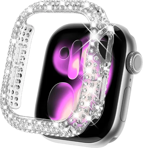 Vista 9 de KADES - Funda protectora completa compatible con iWatch, con protector de pantalla de vidrio templado incorporado, brillante y con diamantes de Negro