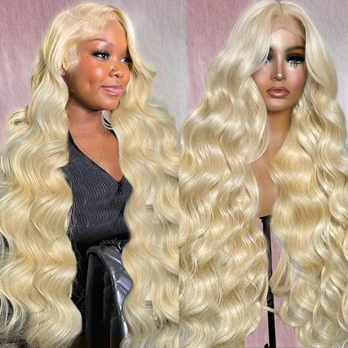 Vista 14 de Alipeacock Peluca de Encaje Frontal 613 13x6 de Cabello Humano Densidad 200% Ondas Corporales Rubias Pelucas de Encaje Frontal de Cabello Humano Pre