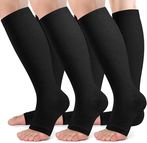 Vista 20 de bropite Calcetines de compresión sin dedos para mujeres y hombres, 2 pares de calcetines de compresión de punta abierta, soporte de 15-20mmHg