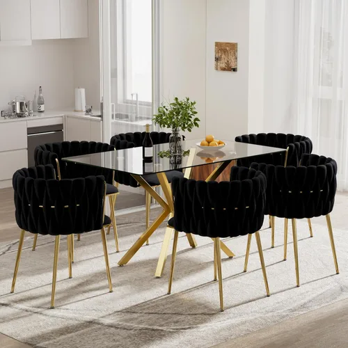 Vista 19 de Juego de comedor moderno de vidrio de lujo de 5 piezas, juego de comedor rectangular minimalista para 4, juego de mesa de cocina de vidrio
