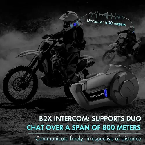 Vista 2 de BETOWEY Casco de motocicleta, auriculares Bluetooth, sistema de comunicación de casco B2X, intercomunicador Bluetooth de motocicleta con cancelación