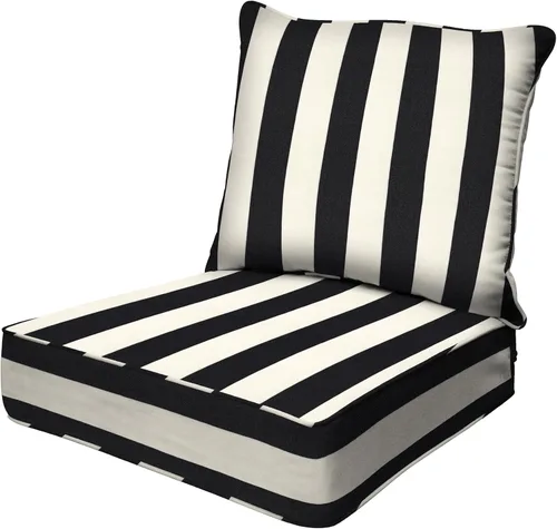 Honeycomb Outdoor Heritage - Asiento profundo, 23 x 25 pulgadas, cojín para silla Cabana Stripe negro y marfil con funda extraíble, para muebles de