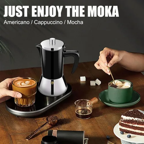 Vista 6 de 4 tazas de acero inoxidable 304 espesado Moka Pot Estufa Espresso Maker Cafeteras Italiano Percolador Espress Maker Capaz Greca Mocha cafetera