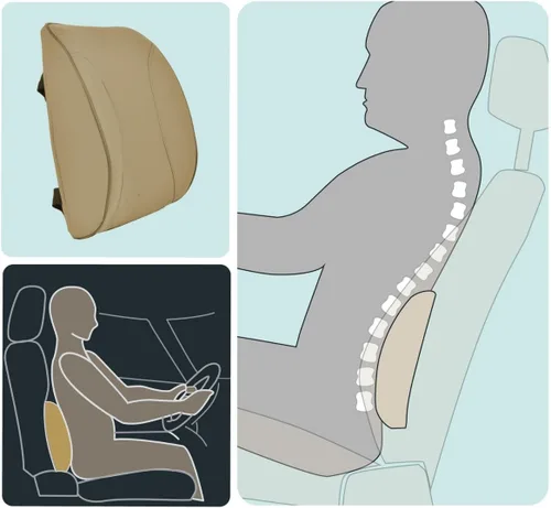 Vista 7 de BDK - Soporte lumbar acolchado para coche, ajuste universal - (Beige)
