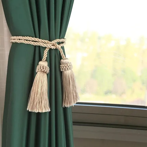 Vista 4 de Sujetadores de Cortina Hechos a Mano Decorativos Alzapaños de Cortina con Cuerda y Borla (Beige, 2P) 2P, color beige, alzapaños de cortina