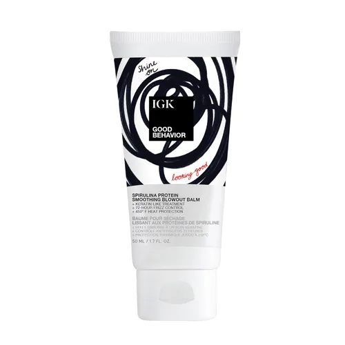 IGK GOOD BEHAVIOR Spirulina Protein Smoothing Blowout Balm | Anti-Frizz Heat Protectant + Smoothing Styling Cream | Helps Control Frizz and Smooth