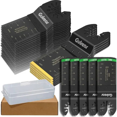 Vista 13 de Juego de cuchillas multiherramienta de 32 piezas, incluye cuchillas multiherramienta de titanio, uso en madera, plásticos, corte de metal