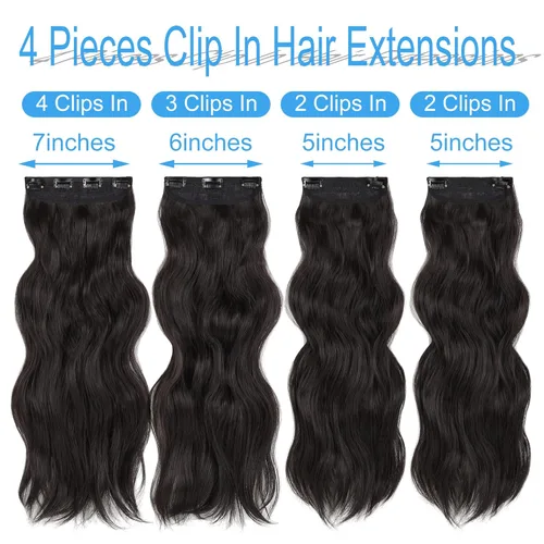 Vista 2 de OMGREAT Extensiones de cabello con clip, 4 piezas de 20 pulgadas, rizado de cabeza completa, extensiones de cabello sintético ondulado para mujer