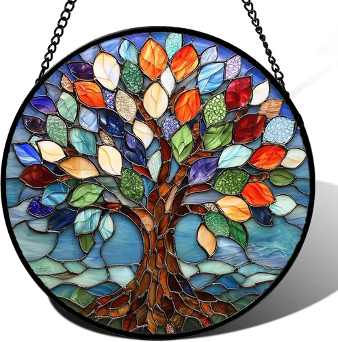 Vista 22 de DASTOLL Juego de 4 piezas para colgar vidrieras con temática de insectos rosa y verde de 6.3 pulgadas, diseño de mariposa, atrapasoles, puerta