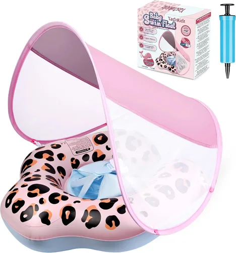 Baby Pool Float, Leopard Toddler Pool Float Baby Float with Canopy, Infant Pool Floats for Kids 6-36 Months(18-33 lbs)