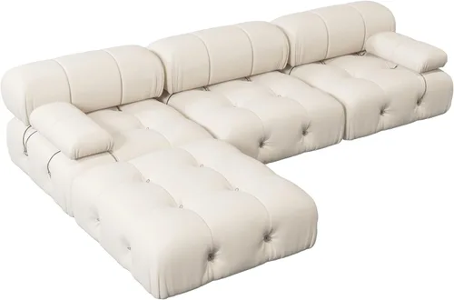 Vista 14 de Sofá modular convertible, moderno sofá recto de terciopelo de 3 plazas para sala de estar, apartamento (104 pulgadas/negro)