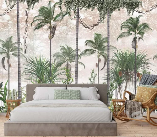 Vista 24 de Jdayda Mural de papel tapiz de bosque brumoso, mural de pared grande de bosque vintage para sala de estar, dormitorio, baño (no autoadhesivo)